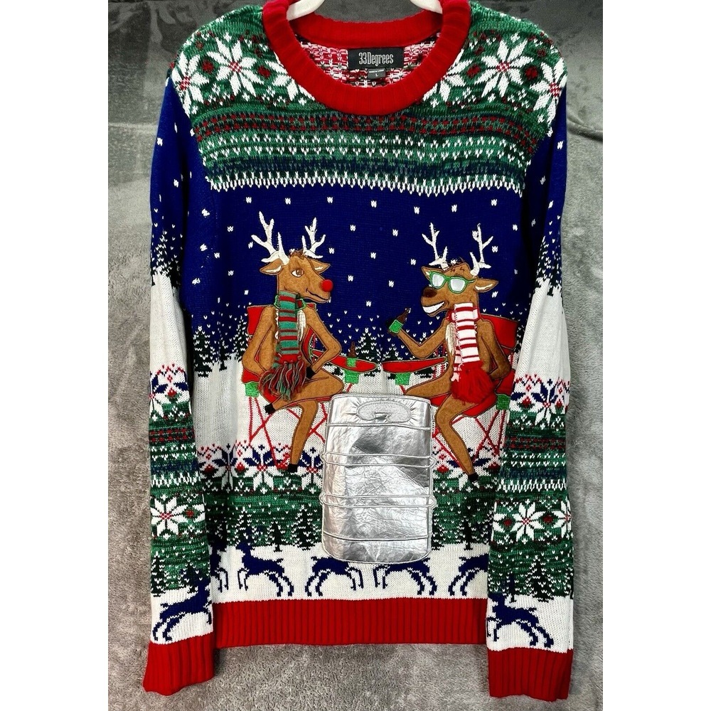 Reindeers Drinking‎ Beer Keg Ugly Christmas Sweater 33 Degrees Mens Large